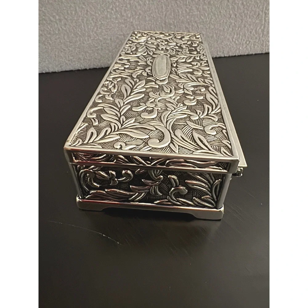 Godinger Silver Art Jewelry Box Oblong Silver Plated Floral Repousse Mirror 1751